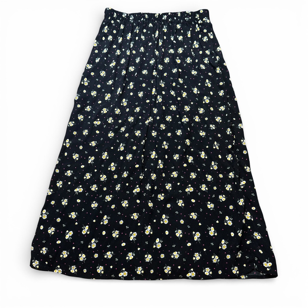 Ultra Flirt Daisy Floral Button‎ Front Midi Skirt Black Rayon Womens M Spring - Picture 9 of 11